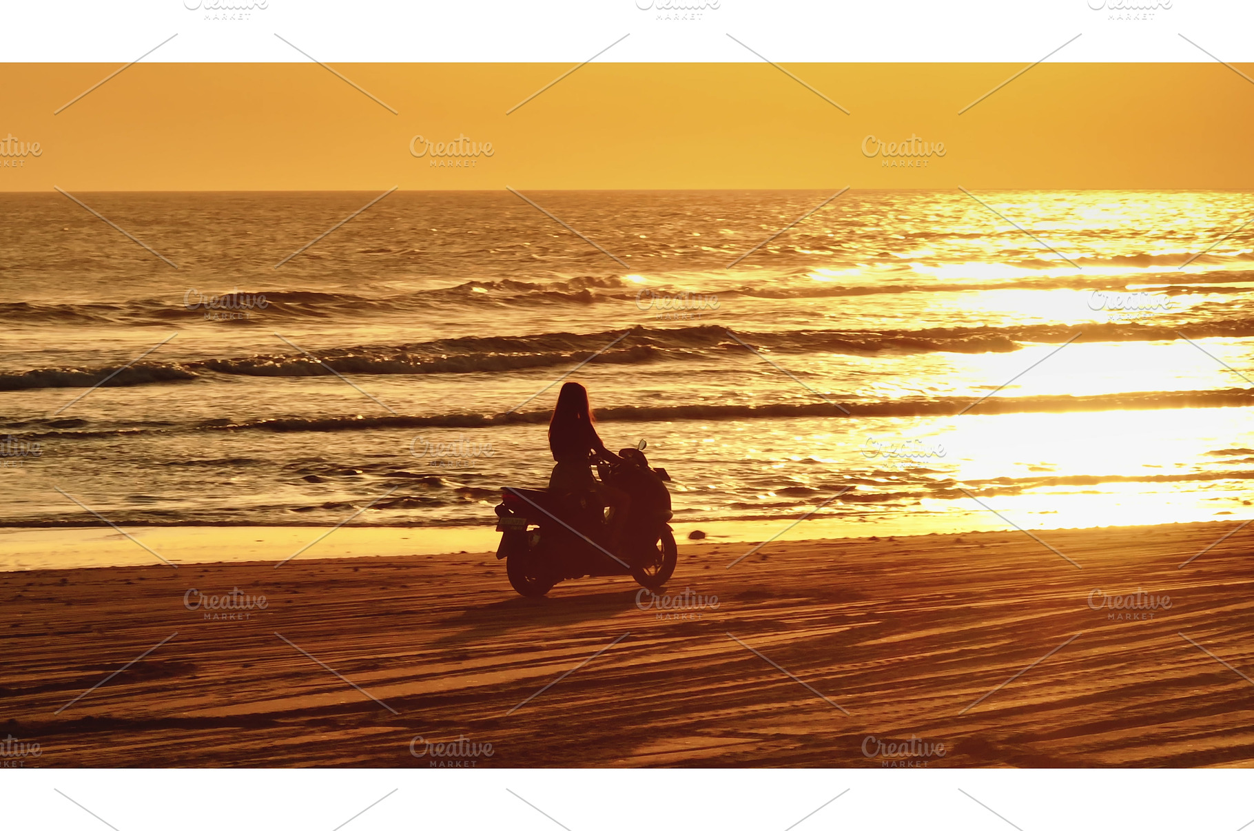Woman riding scooter on Bali beach, a Person Photo by Goinyk