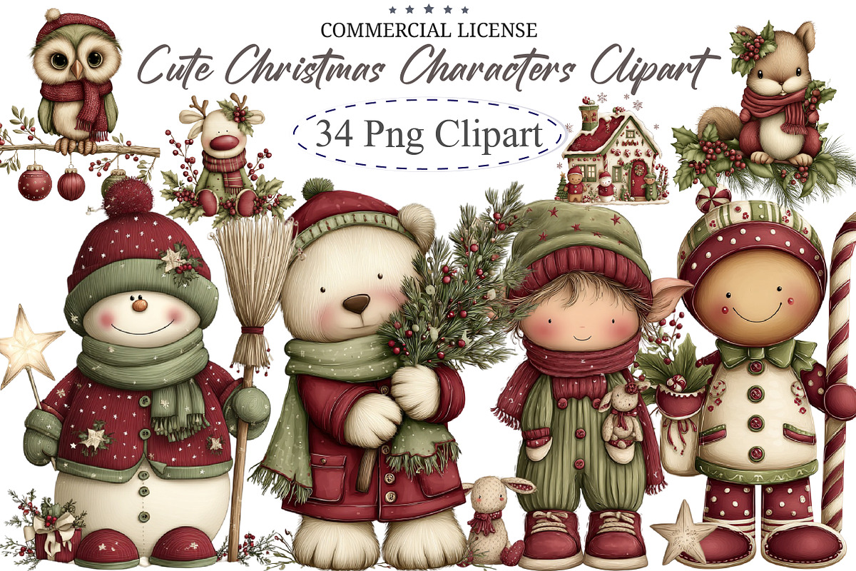Cute Christmas Characters Clipart, an Illustration by designcity5 (Photo 1 of 5)