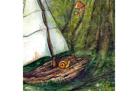 Sailboat with snail in forest art