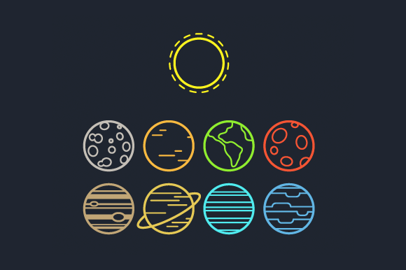 Solar System Line Icons