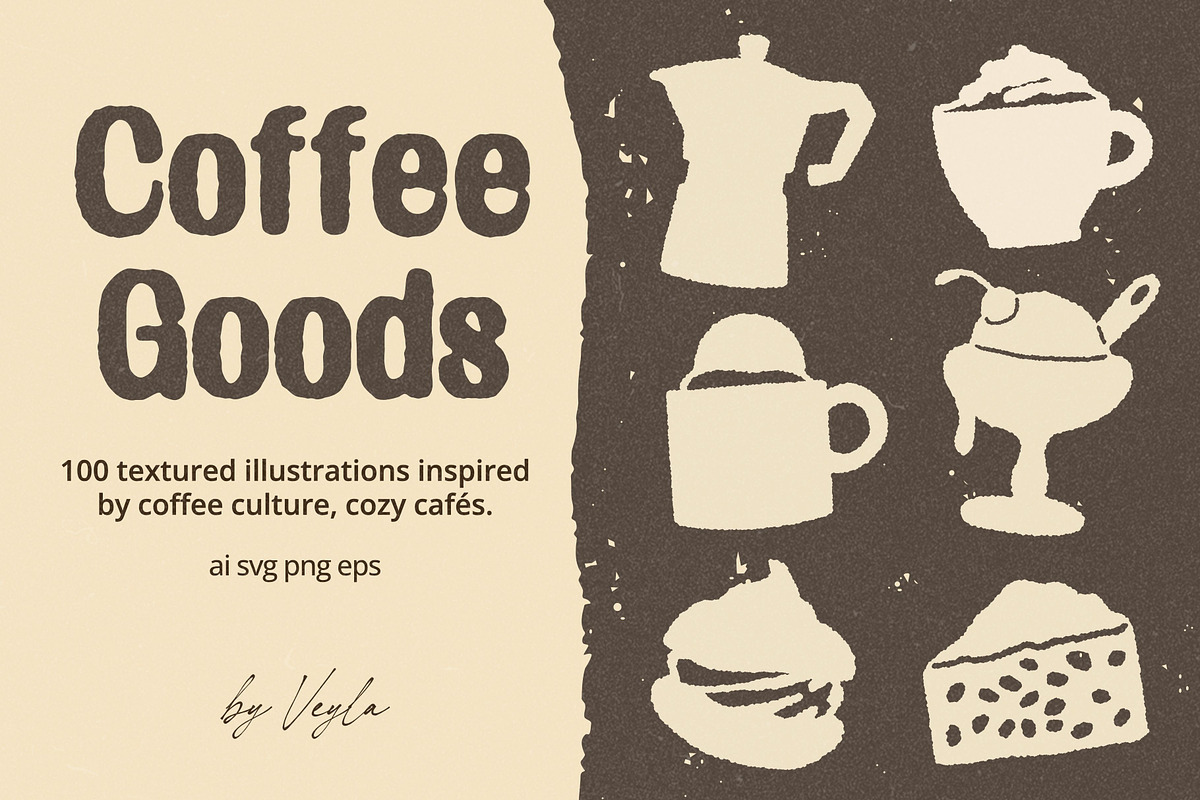 Coffee Goods: 100 Textured Graphics, a Food Illustration by Veyla (Photo 1 of 14)