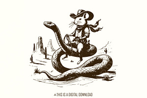 Mouse Cowboy Riding Snake PNG