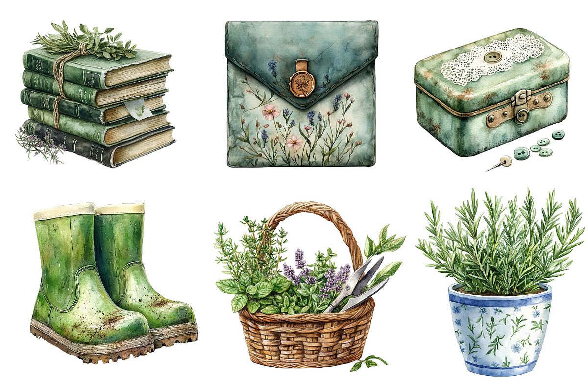 Green Summer Cottagecore Clipart, an Illustration by Dream Creation (Photo 4 of 6)