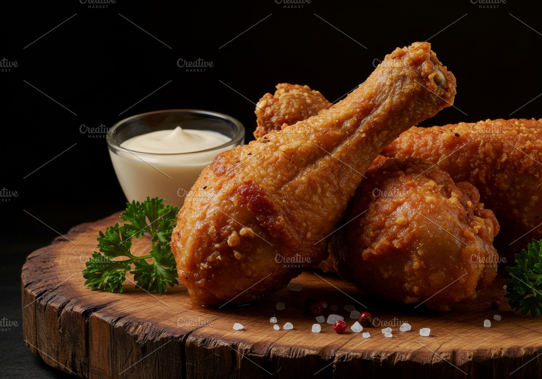 Crispy fried chicken drumsticks serv, a Food & Drink Photo by professorinc