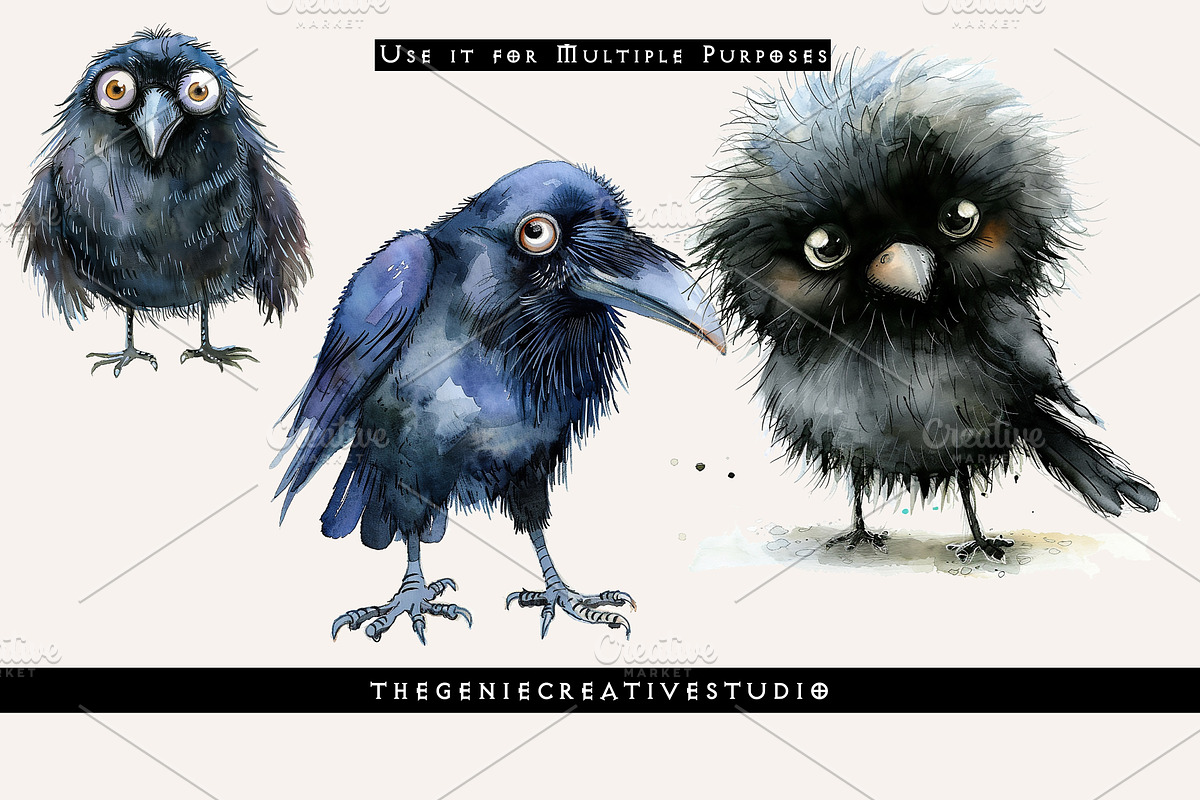 Fluffy Crow PNG Clipart Set, an Animal Illustration by Geniecreativestudio (Photo 6 of 9)