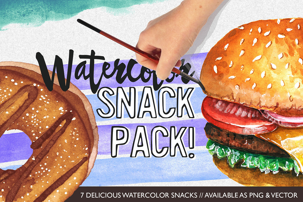 Watercolor Snack Pack, a Food Illustration by Curve and Pixel (Photo 1 of 4)