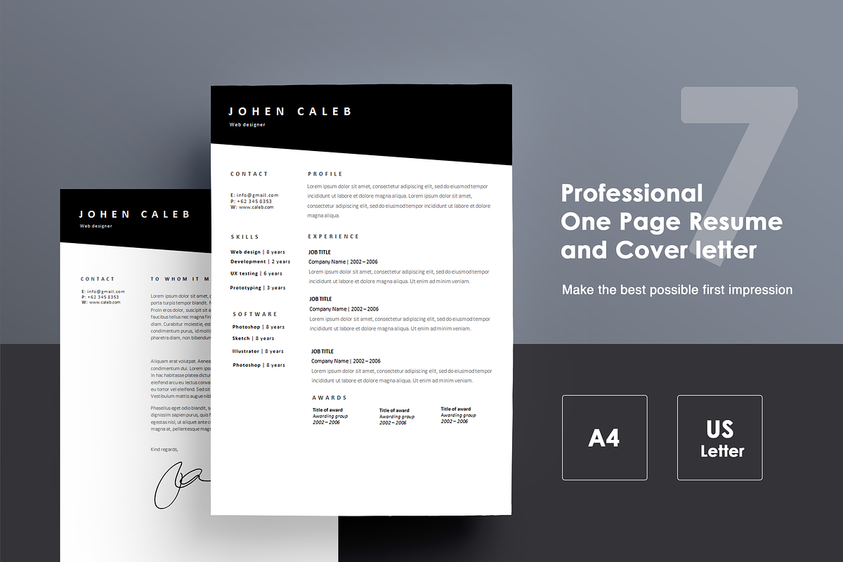 One page Resume CV + cover letter 7, a Resume Template by UX Design Mastery Shop