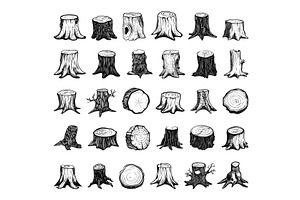 Doodle Style Different Tree Stumps, an Object Illustration by LadadikArt