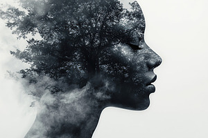 Silhouette of a human head with tree pattern blending into the background lands, a Person Photo by AlyaAnd