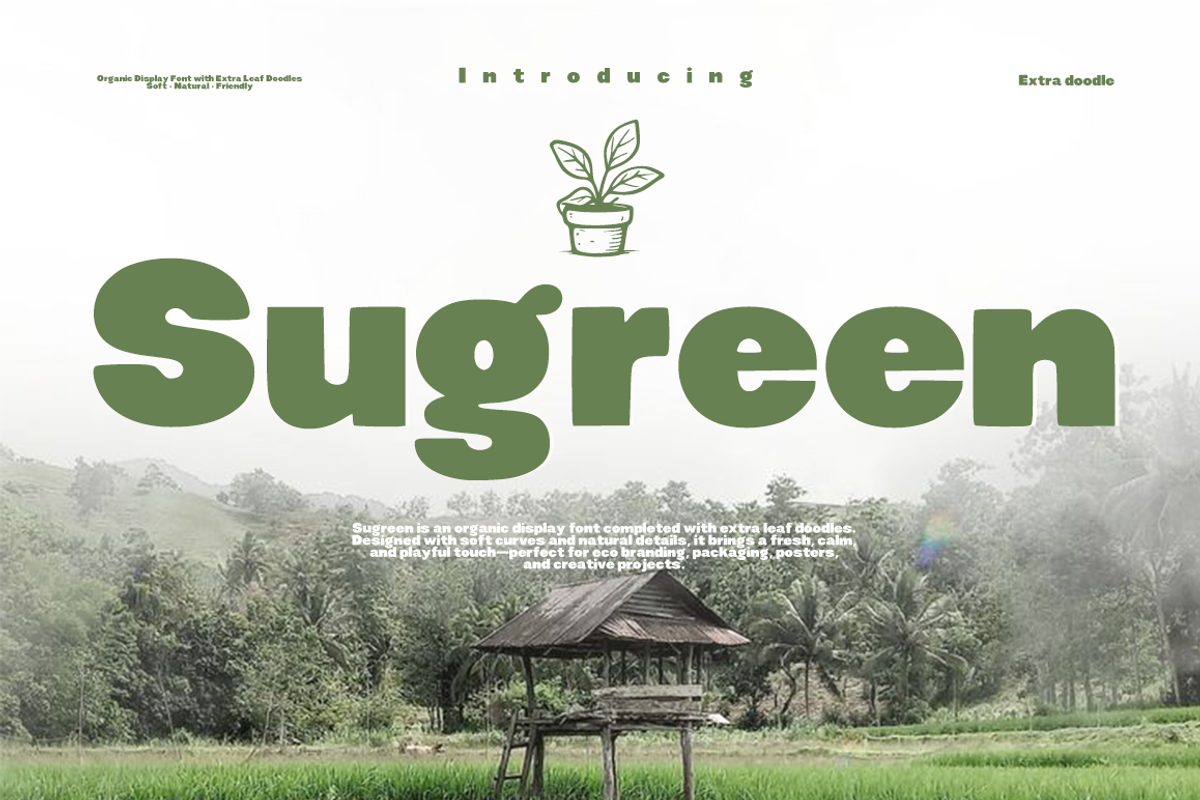 Sugreen – Organic Display Font, a Sans Serif Font by cocodesign (Photo 1 of 9)