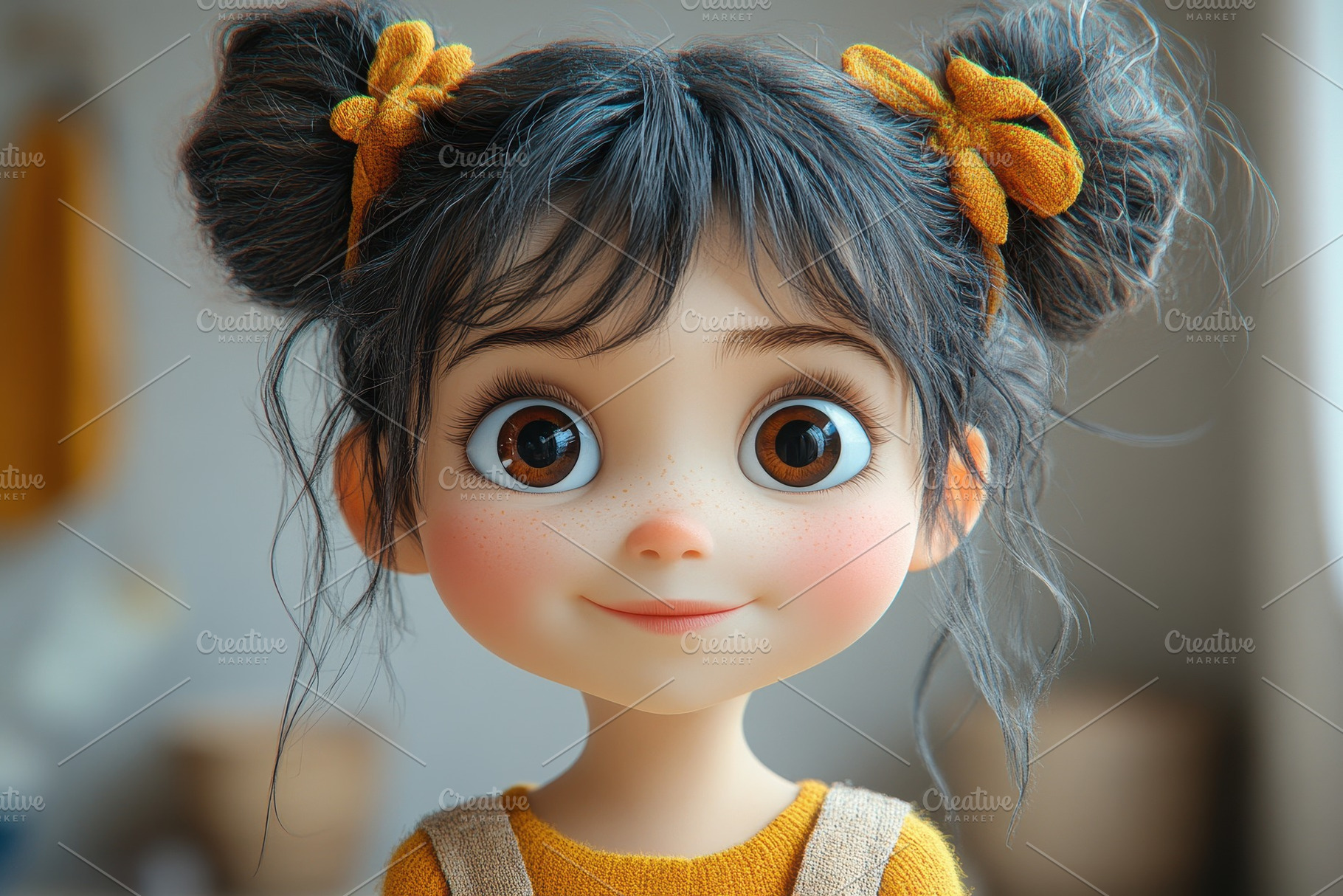 Child with brown eyes and playful ha, a Photo by Tanuart