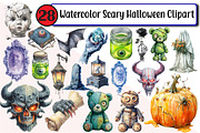 Watercolor Scary Halloween Clipart, an Illustration by Design Market (Thumbnail 1 of 3)