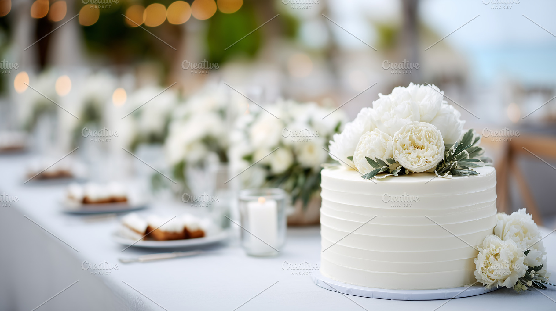 Elegant white wedding cake decorated, a Food & Drink Photo by MistyDay