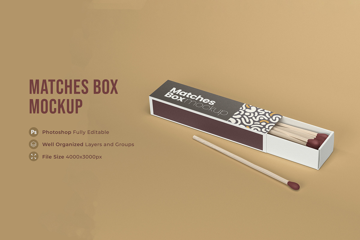 Box of Matches Mockup, a Merchandise Mockup by Graphicboom (Photo 1 of 5)