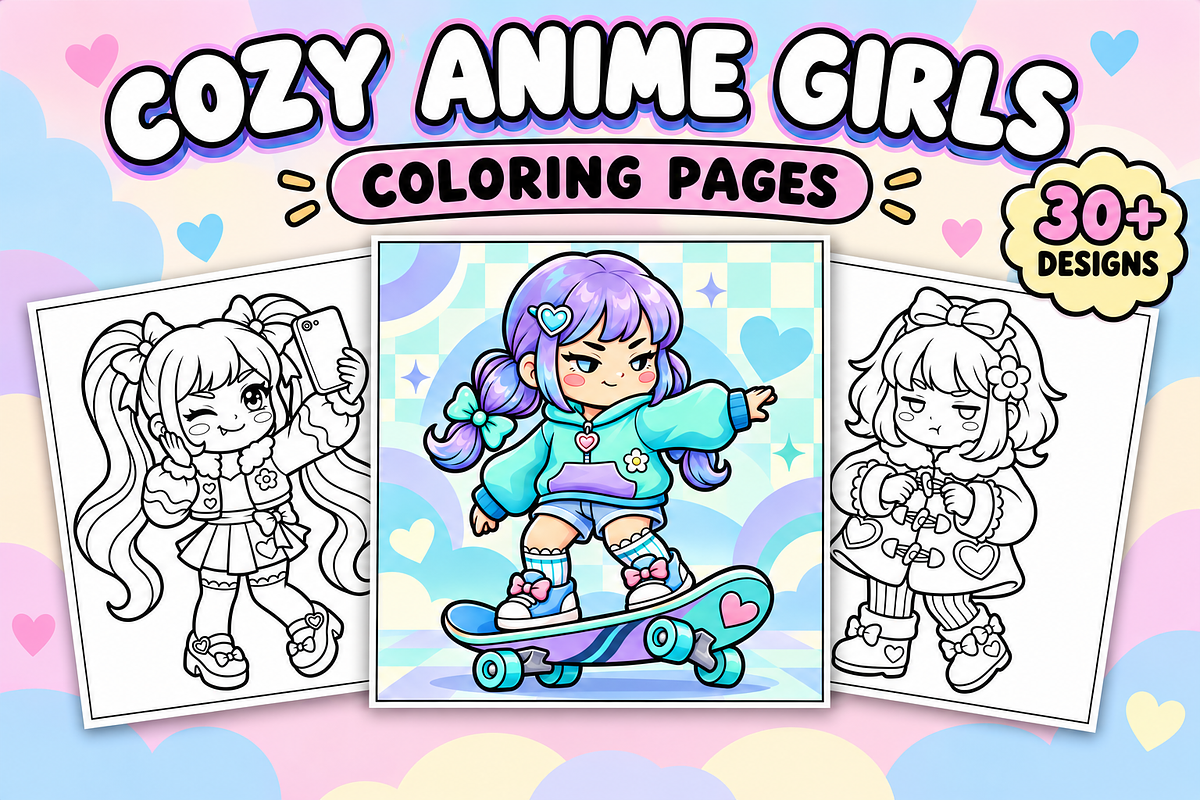Cozy Anime Girls Coloring Pages #1, a Person Illustration by Inkivelle Studio (Photo 1 of 3)