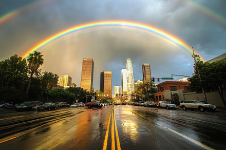 Rainbow appears over Los Angeles as, a Photo by Iftikhar Alam