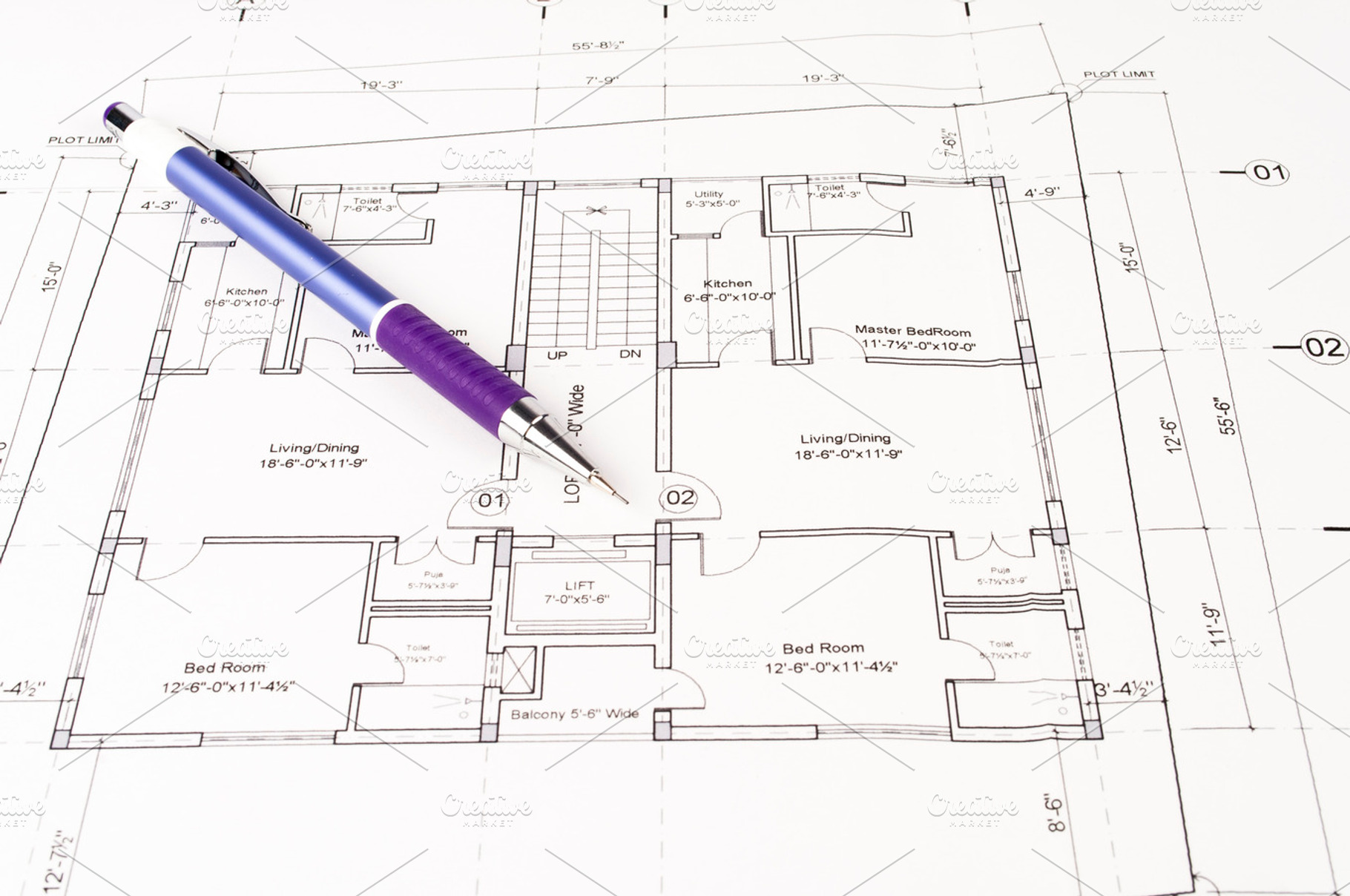 Pencil On Blue Print