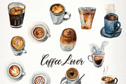 Coffee lover watercolor clip art, an Illustration by SandraGraphicDesign (Thumbnail 3 of 6)