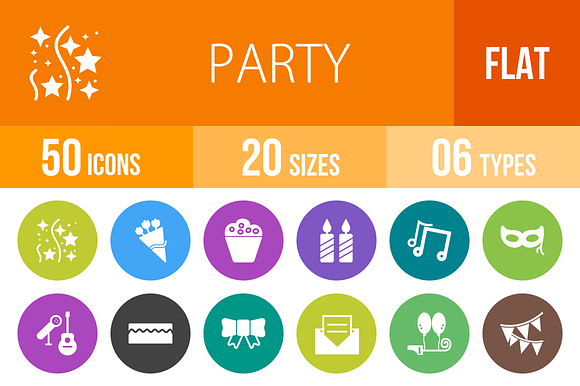 50 Party Flat Round Icons