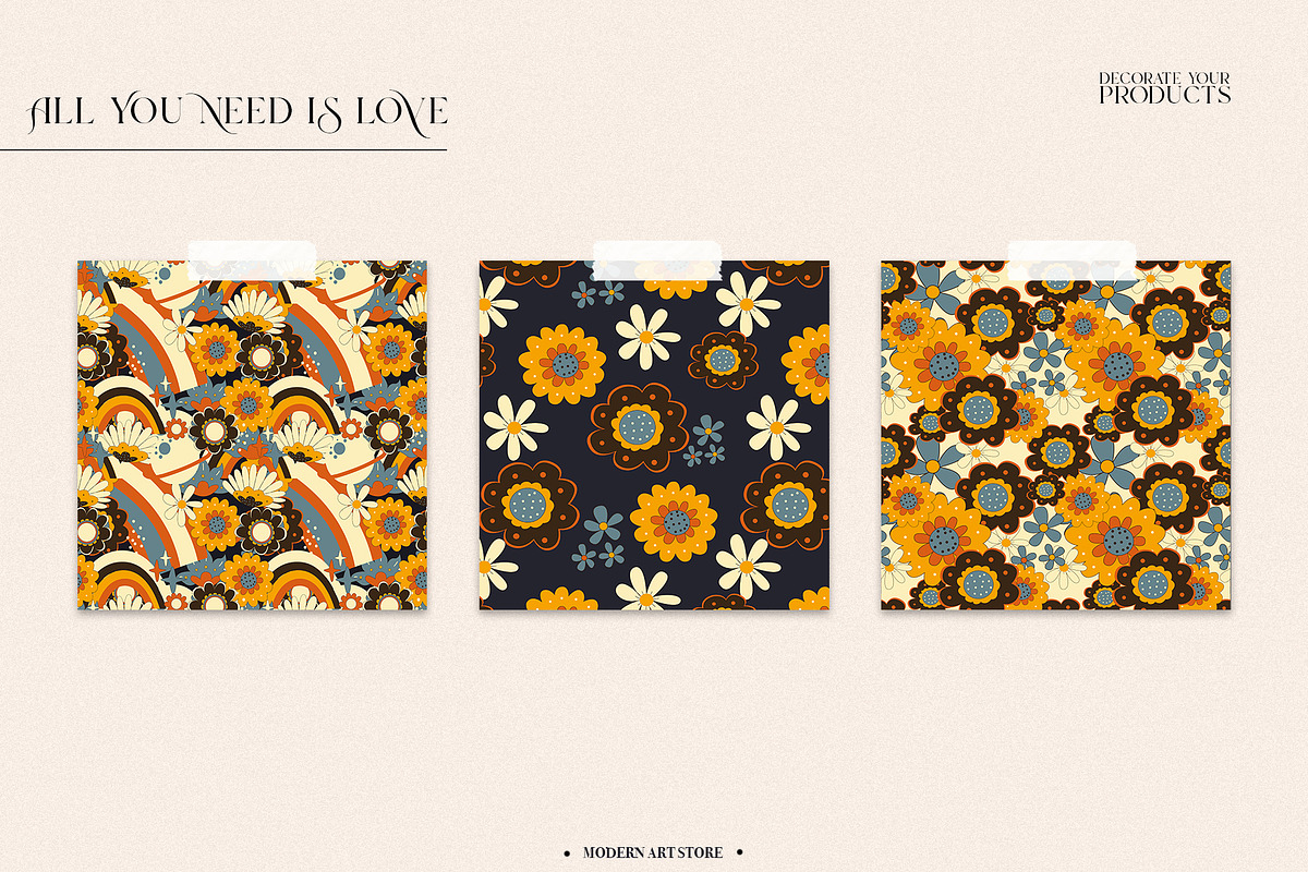 LOVE HAPPINESS. Hippie patterns, a Texture Illustration by Spark Studio Brushes (Photo 9 of 10)