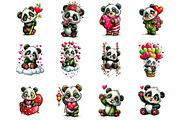 Whimsical Valentine Panda Clipart, an Illustration by DreamArtGraphic (Thumbnail 2 of 4)