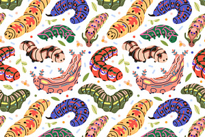 Cute Seamless Caterpillar Patterns