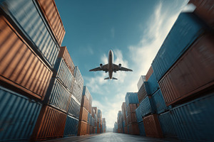 Plane over shipping crates, a Photo by Beautiful things