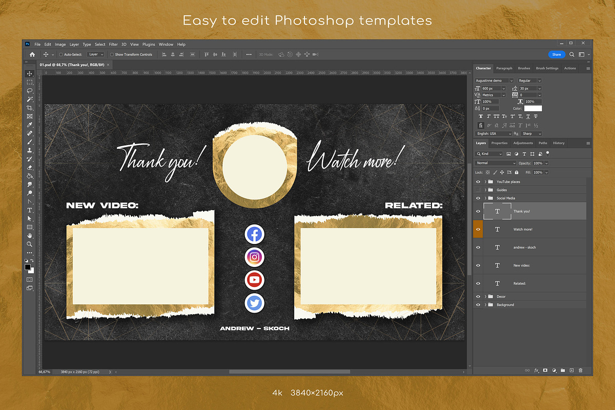 Gold YouTube End Screens, a Social Media Template by Andrew Skoch Design (Photo 5 of 5)