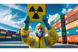 Worker in protective suit holding, an Illustration by tilialucida