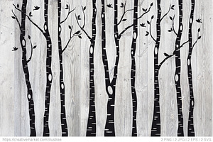 Birch tree silhouettes, EPS, SVG