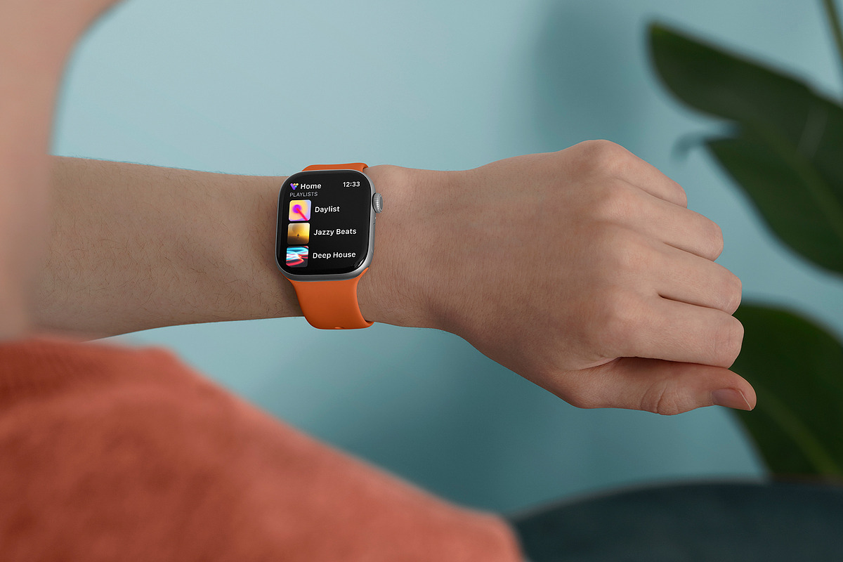 24 Watch Series 11 in Hand Mockups, a Wearable Device Mockup by Asylab (Photo 106 of 107)