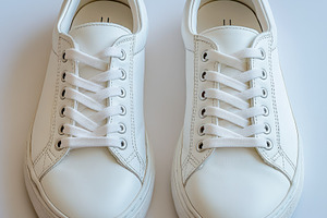 Stylish White Leather Sneakers Fashi, an Abstract Photo by Pixeness Studio