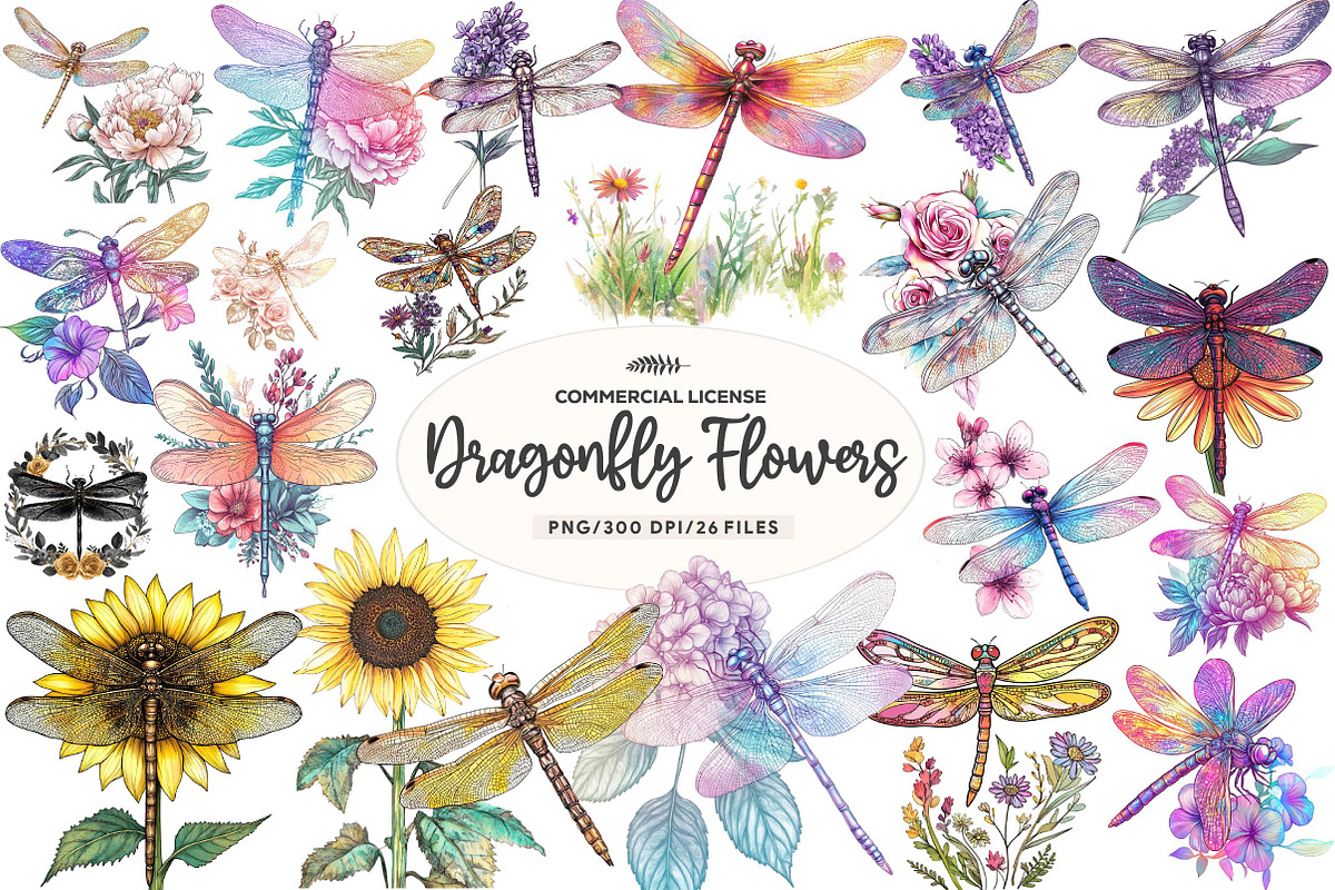 Dragonfly and Flowers Sublimation, an Illustration by CreationArt (Photo 1 of 5)
