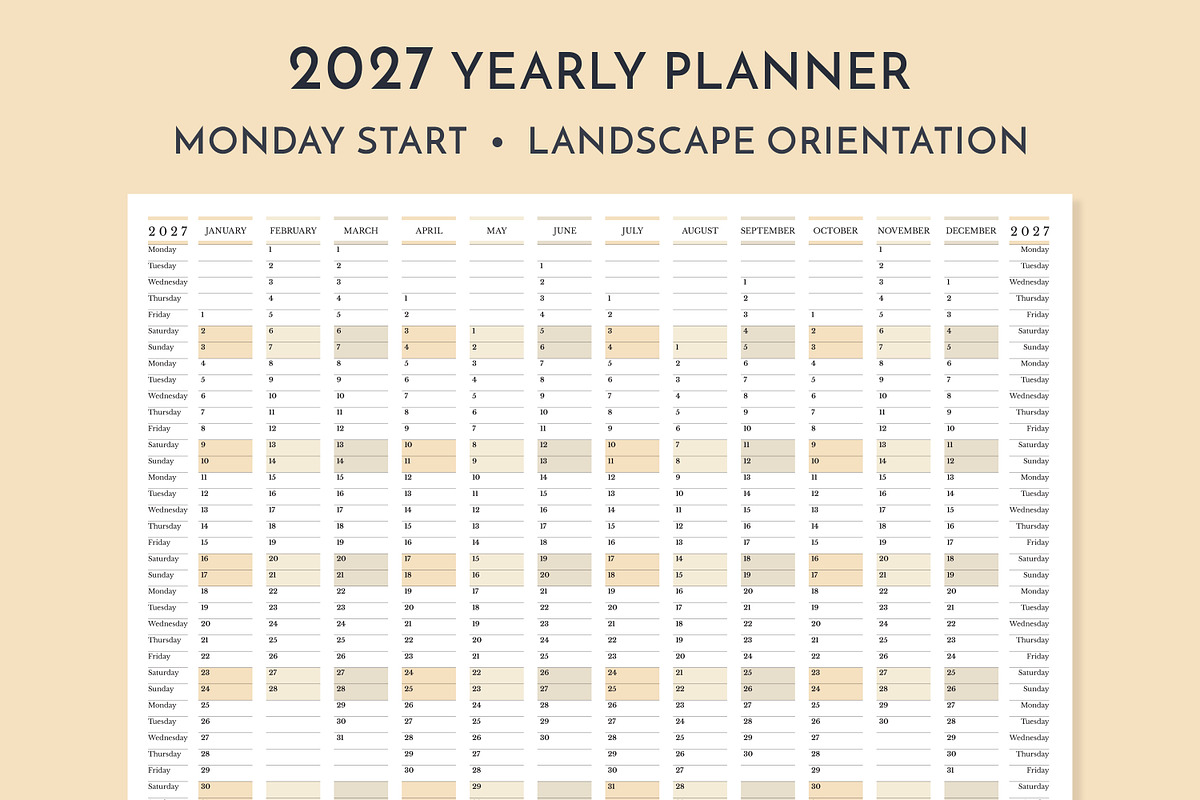 2027 Wall Planner Monday Start L, a Stationery Template by Olga Begak Art & Design (Photo 2 of 4)