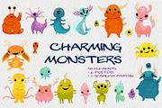 Charming Monsters Clipart & Patterns, an Illustration by LukaJreym (Thumbnail 1 of 11)