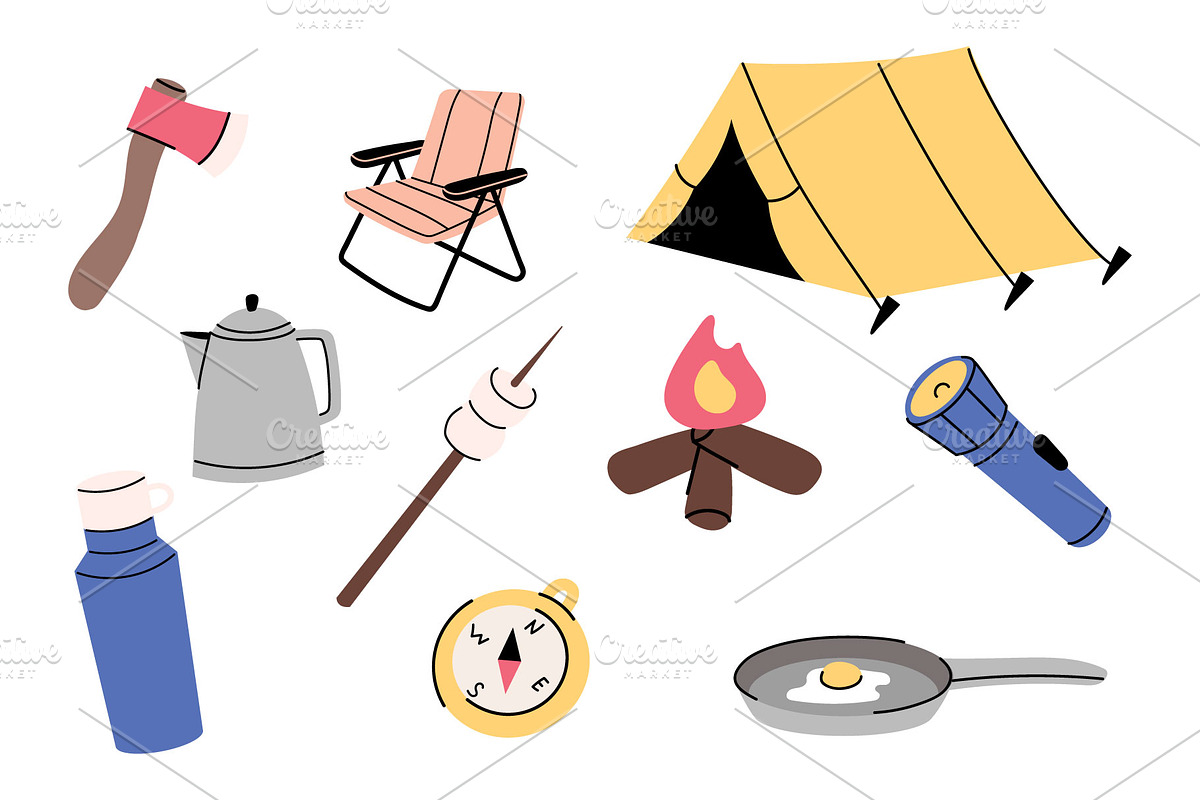 Cute Set with Camping Icons, an Object Graphic by Milota (Photo 2 of 3)