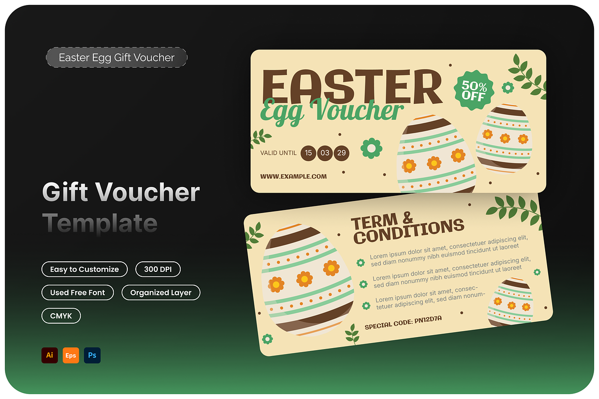 Easter Egg Gift Voucher, a Print Template by Annora Studio (Photo 1 of 6)