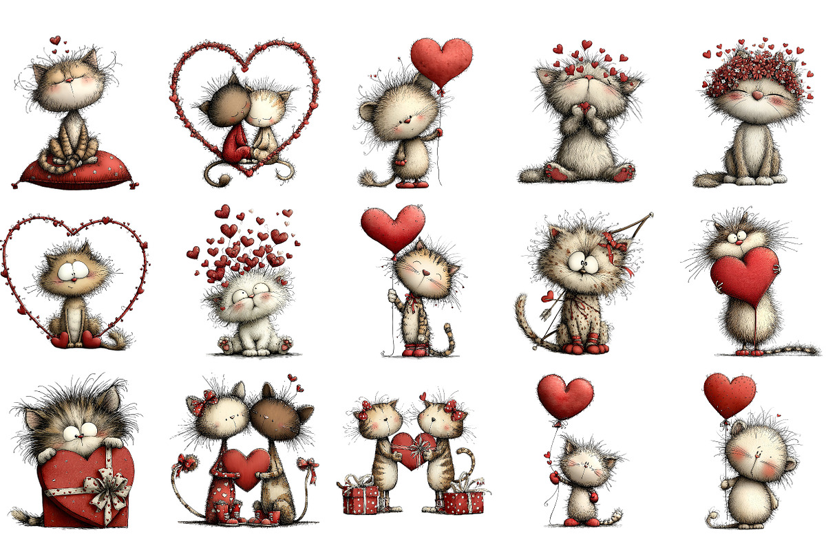 Whimsical Cats Valentine's Day PNG, an Illustration by Craft Nest (Photo 3 of 5)