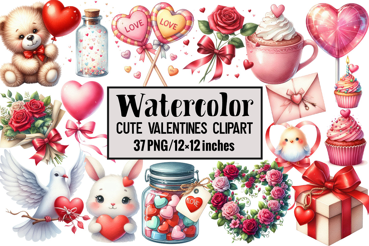 Cute Valentines Clipart, an Illustration by Design Market (Photo 1 of 5)