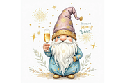 Watercolor New Year Gnomes Clipart, a Seasonal Illustration by Creative design (Thumbnail 4 of 7)