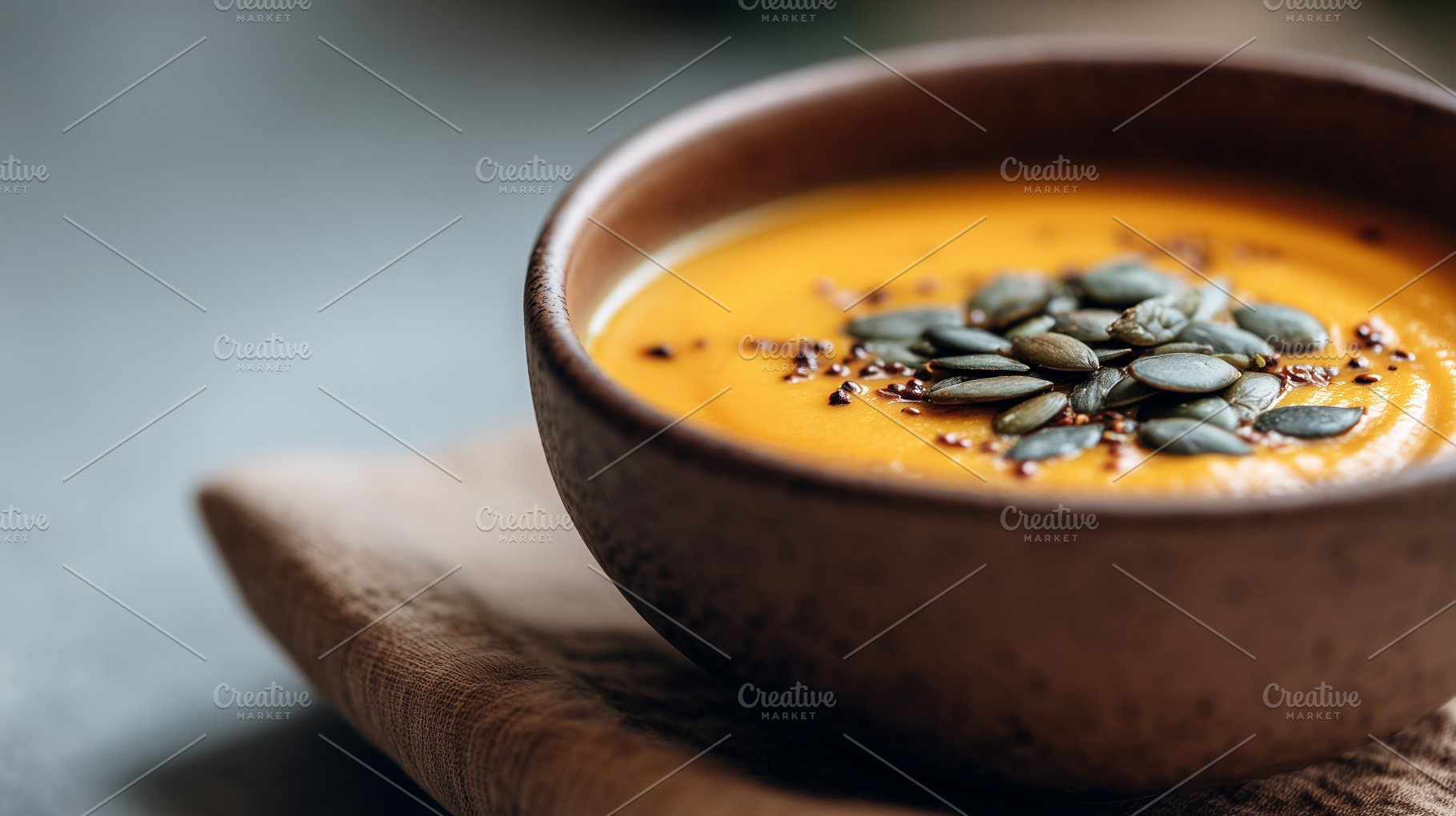 Creamy pumpkin soup served in a bowl, a Food & Drink Photo by MistyDay