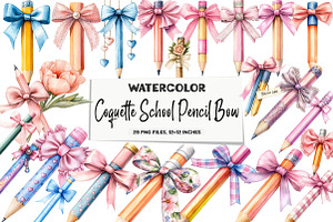 Coquette School Pencil Bow Clipart, an Illustration by DreamArtGraphic