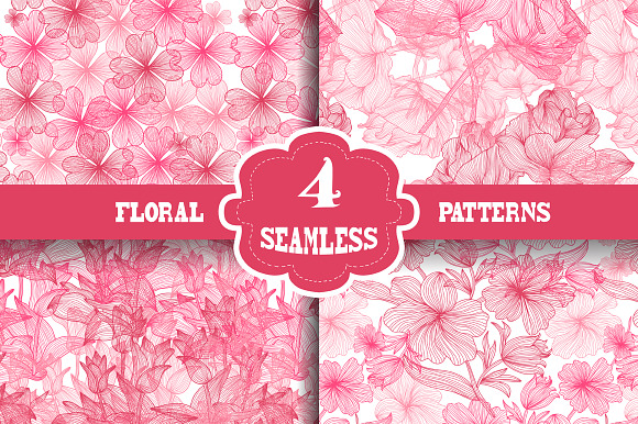 Pink Floral Seamless Patterns Set preview 5