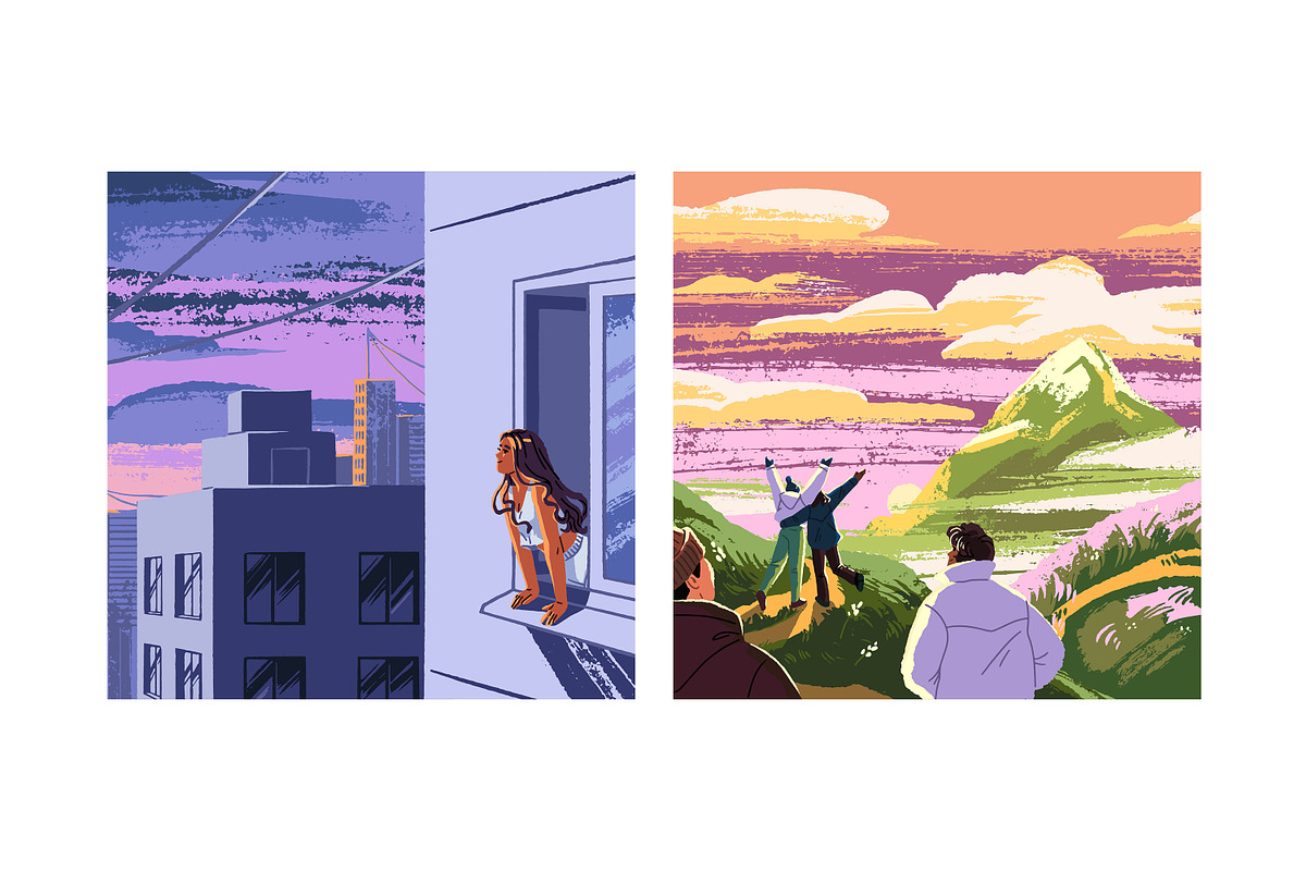 People look at sunset or sunrise set, a Person Illustration by PaperTrident (Photo 3 of 5)