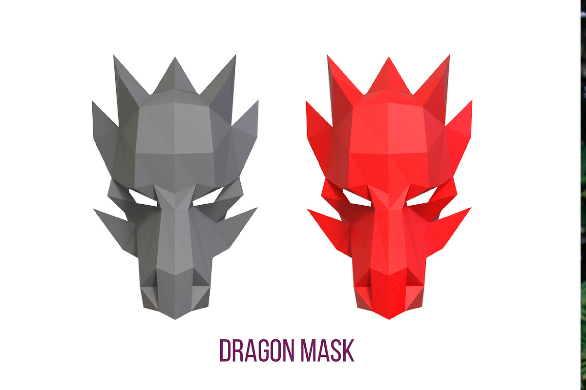 DIY Dragon mask - 3d papercrafts, a Templates & Theme by Andrew_Derr | Creative Market for Printable 3d Dragon Mask Template Free