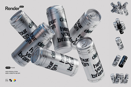 Metallic Soda Can Mockup Set, a Packaging Mockup by Renderteam