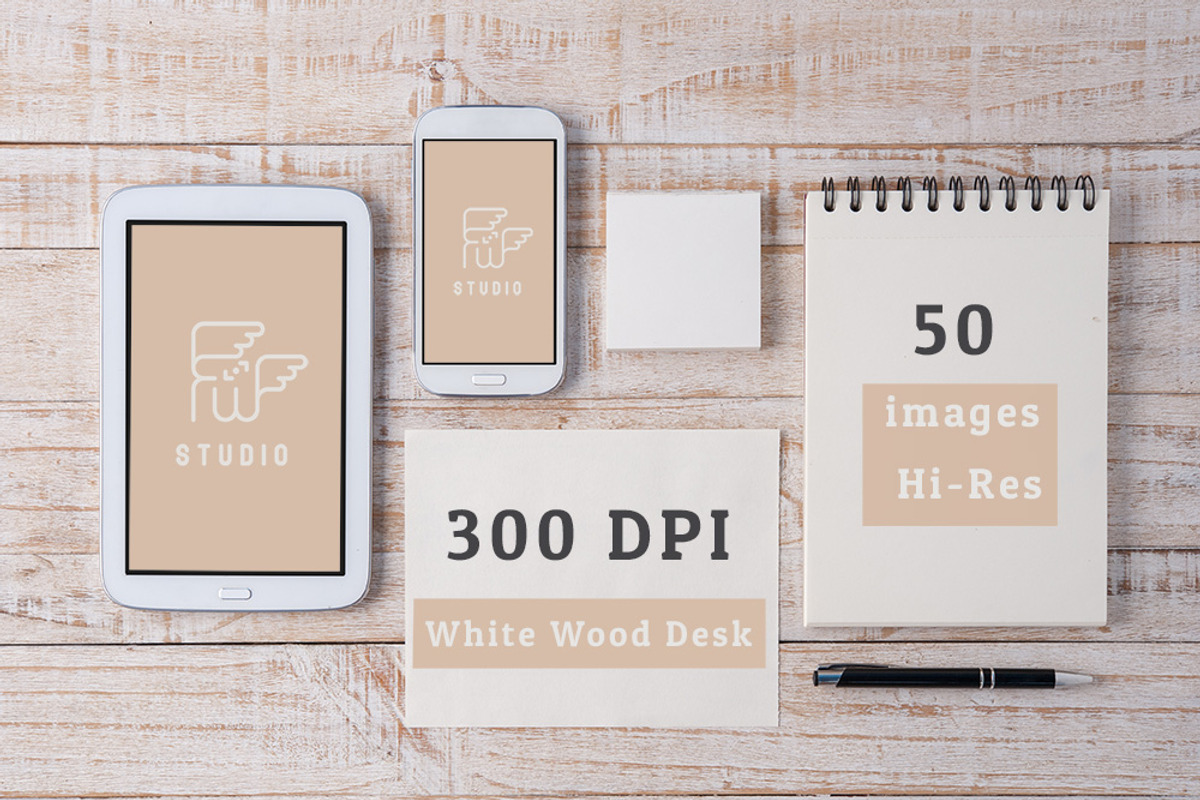 White Wood Desk with Copy Space, a Cups & Container Mockup by FWStudio (Photo 2 of 5)
