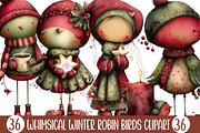 Whimsical Winter Robin Birds Clipart, an Illustration by Designking (Thumbnail 1 of 5)
