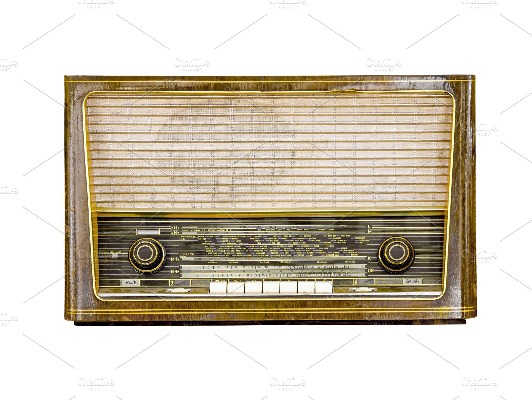Vintage radio isolated on white, a Technology Photo by BOOCYS