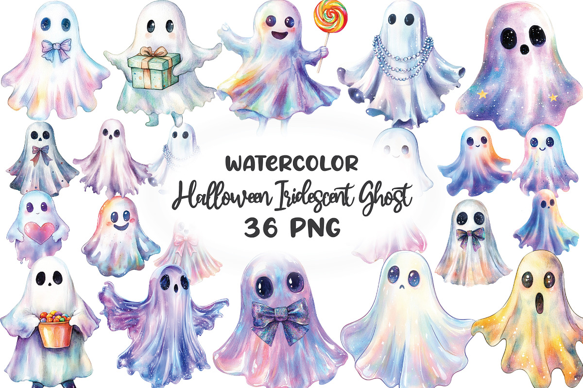 Halloween Iridescent Ghost Clipart, an Illustration by CraftArtStudio (Photo 1 of 6)
